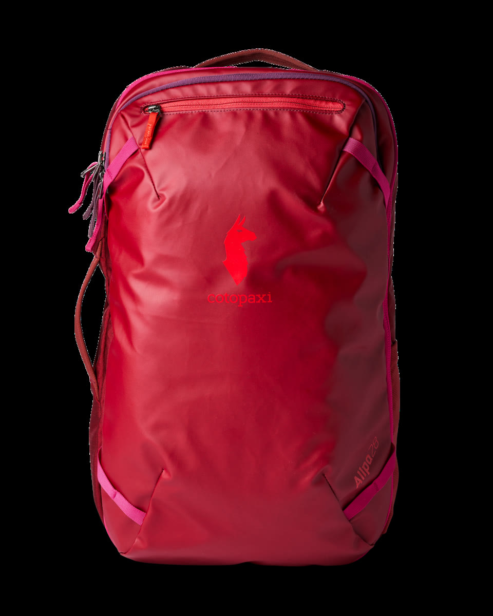 Cotopaxi Allpa 28L Travel Pack in crimson, front studio view