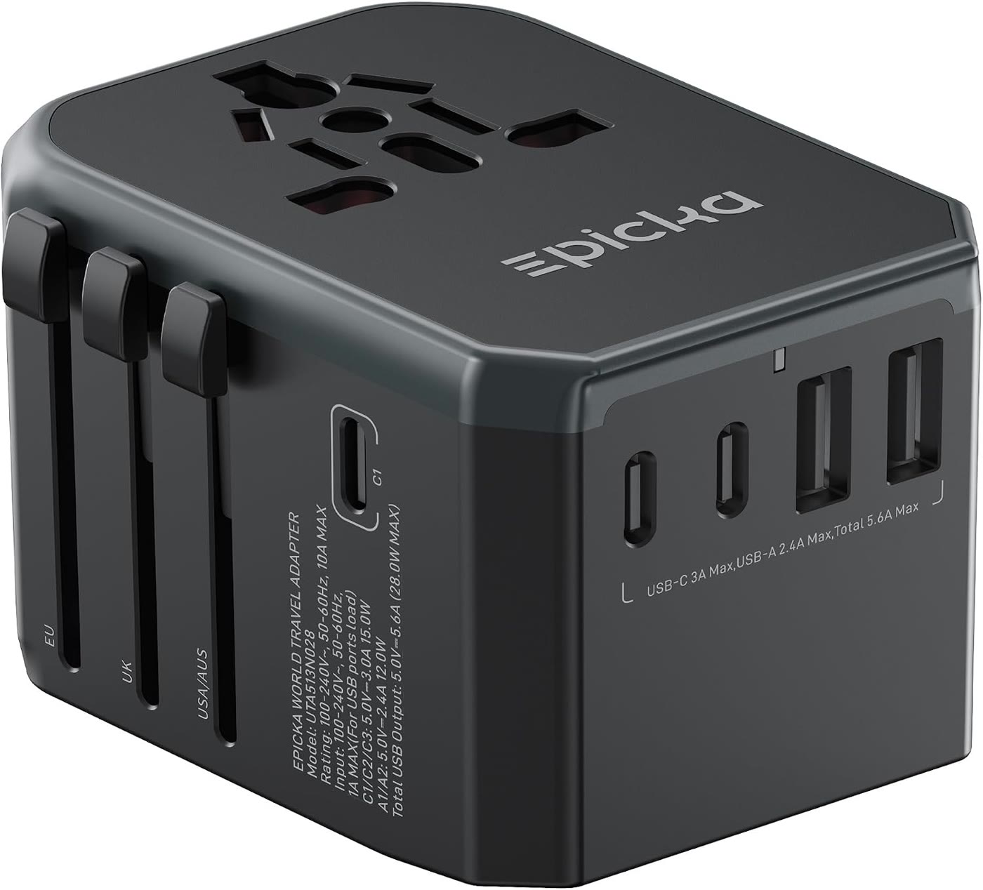 EPICKA universal travel adapter with USB ports