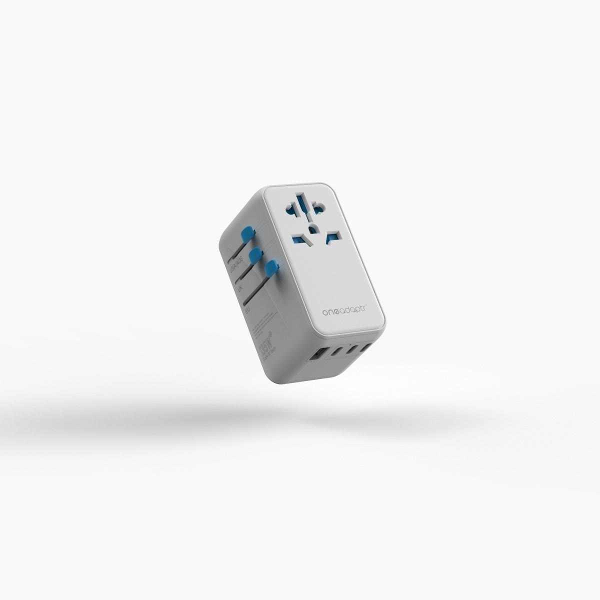 OneAdaptr OneWorld135 white travel adapter, 135W GaN, studio view